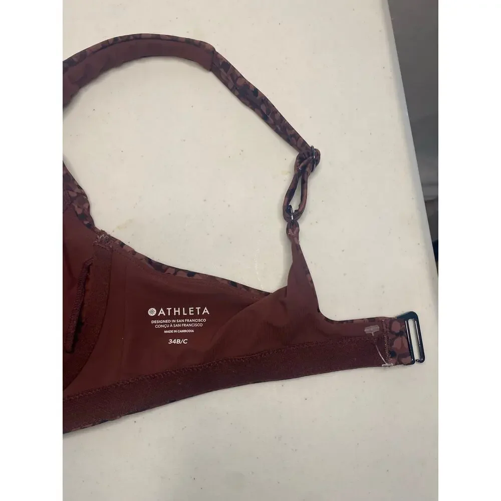 ATHLETA Bondi Bra Cup Bikini Wired Top In Camo Flora Decadent Chocolate 34B 34C‎